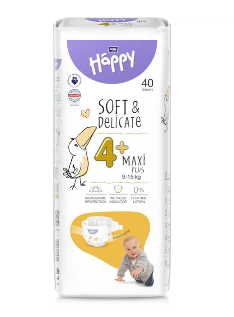 Підгузки дитячі одноразові HAPPY BELLA BABY maxi plus.(вага 9-15 кг, 40 шт.)